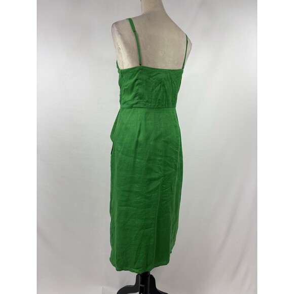 Reiss Esme Wrap Dress Bright Green Size 10 Reiss Linen Dress Bright Green Midi - Picture 4 of 14